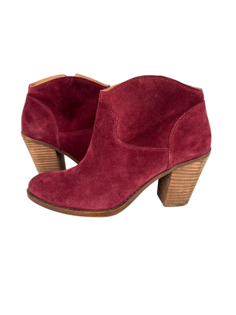 Lucky Brand Eller Burgundy Red Suede Ankle Boots Block Heel Size 8 Boho Western